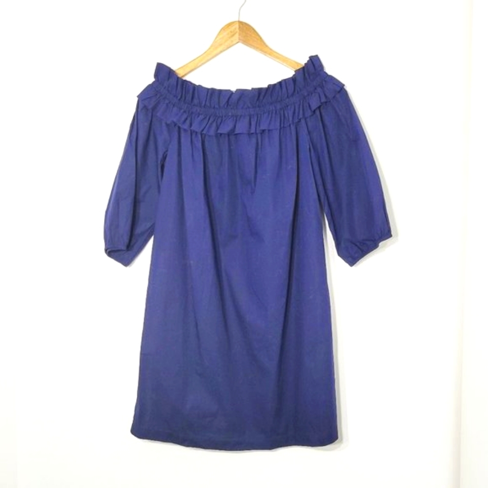 Trina Turk Off Shoulder Navy Ruffle 96% Cotton Balloon Sleeve Lightweight Size 6